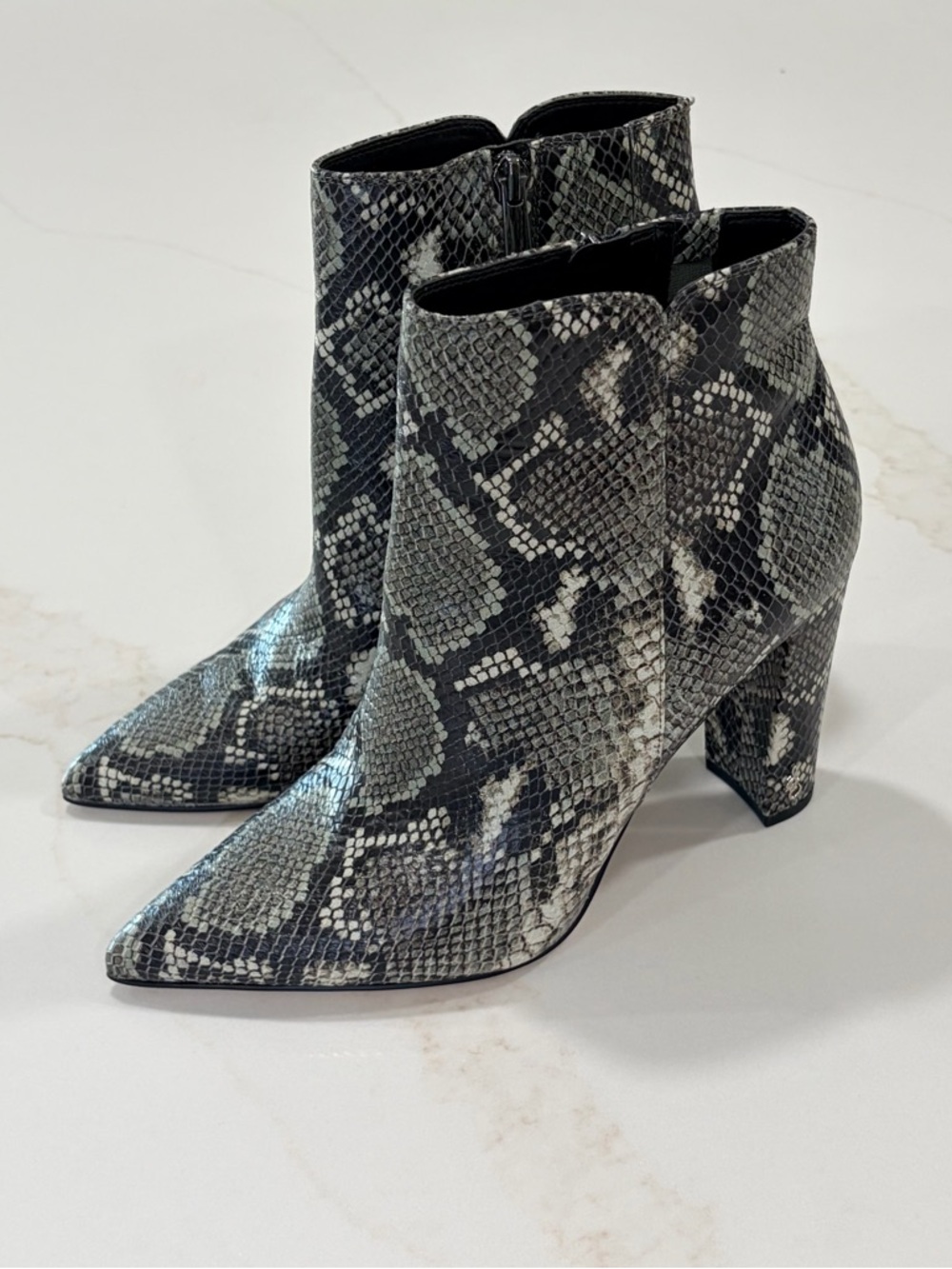 Sam Edelman Snake-Print Pointed Ankle Boots - Black/Green - Picture 1 of 8